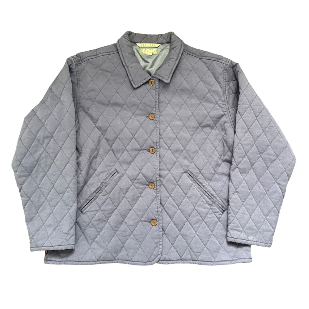 Tommy Bahama Women Blue Quilted Tencel Cotton Stretch Barn Jacket Coat Large